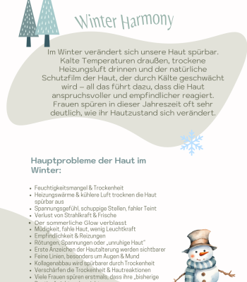 Infografik zur Winterhaut mit Übersicht der häufigsten Hautprobleme im Winter wie Trockenheit, Spannungsgefühl, fahler Teint und Empfindlichkeit